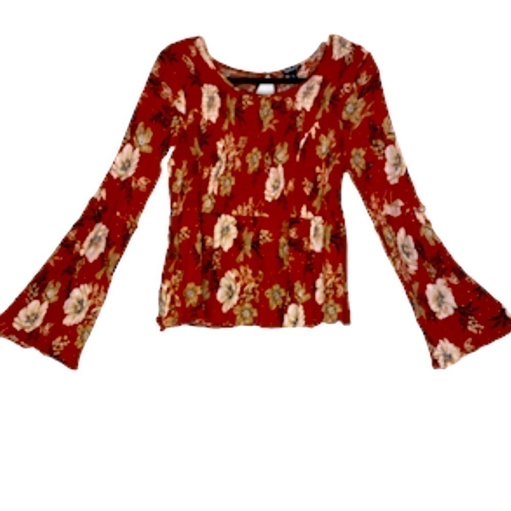 Torridโ Women's 00 Terracotta Floral Top ~ Babydoll Smocked Crinkle